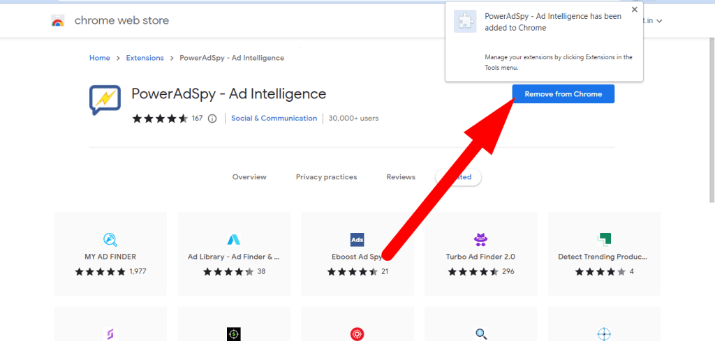 PowerAdSpy successfully added to chrome