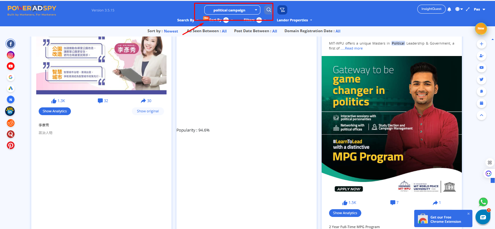 search-bar-poweradspy-political-campiagn-ads