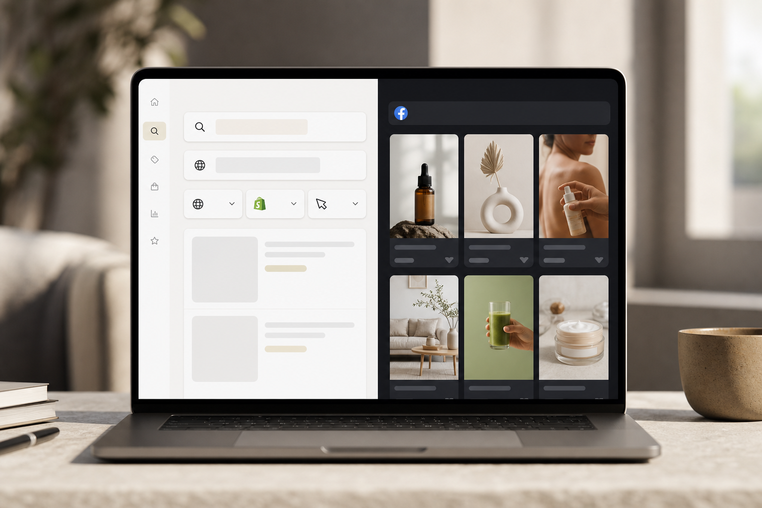 keyword and domain search side-by-side UI mock