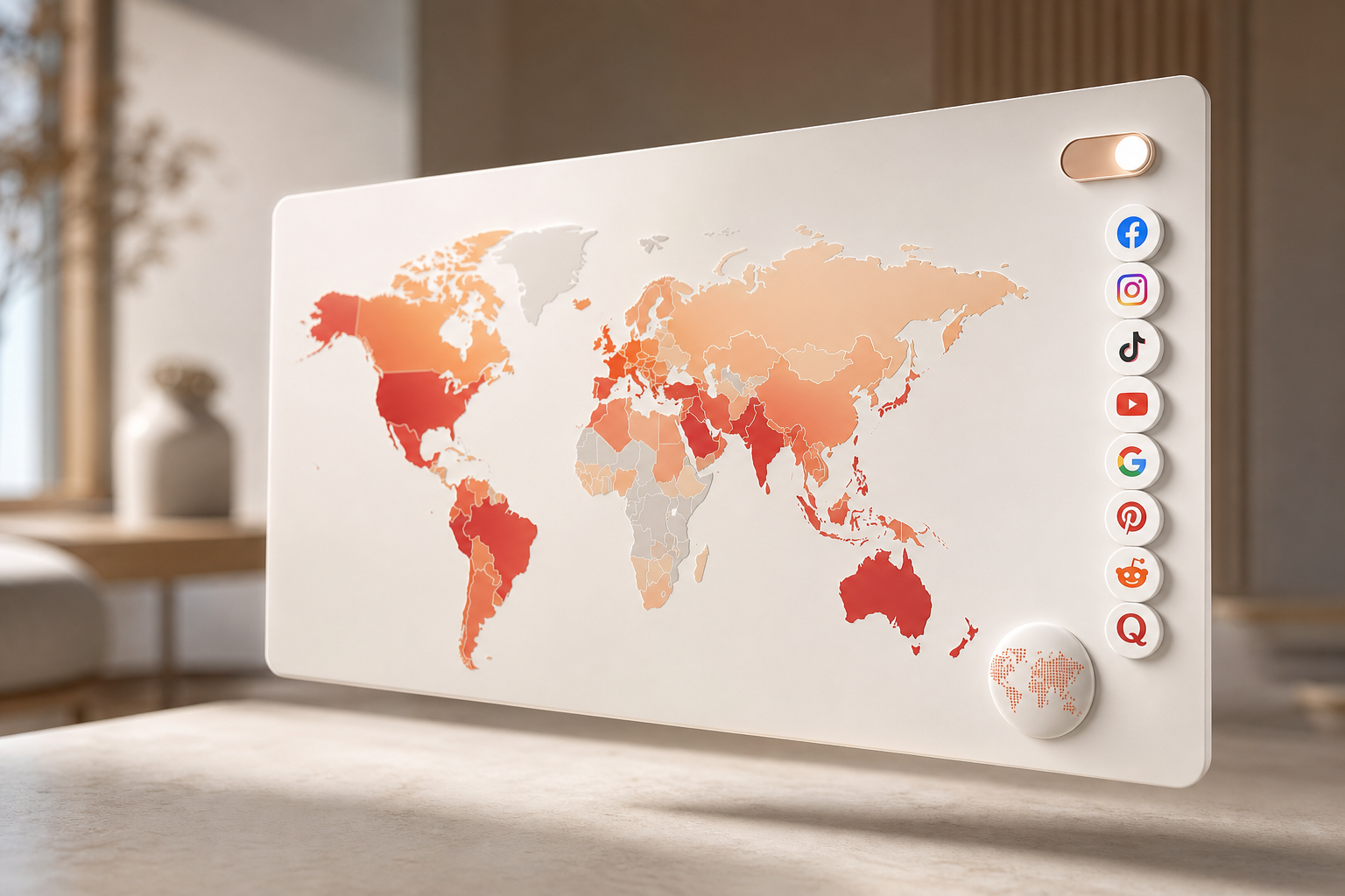 Global ad coverage heatmap and platform icons