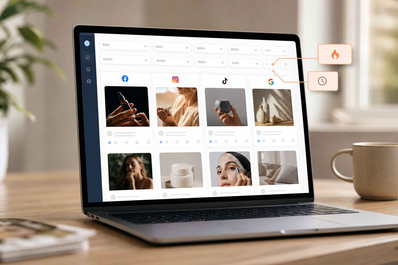 PowerAdSpy engagement filters and multi-platform view