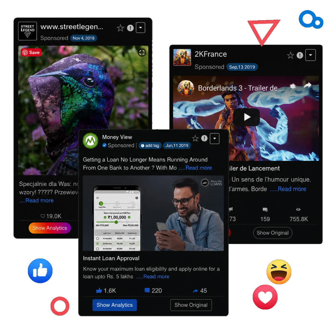 Live and past winning ads across networks
