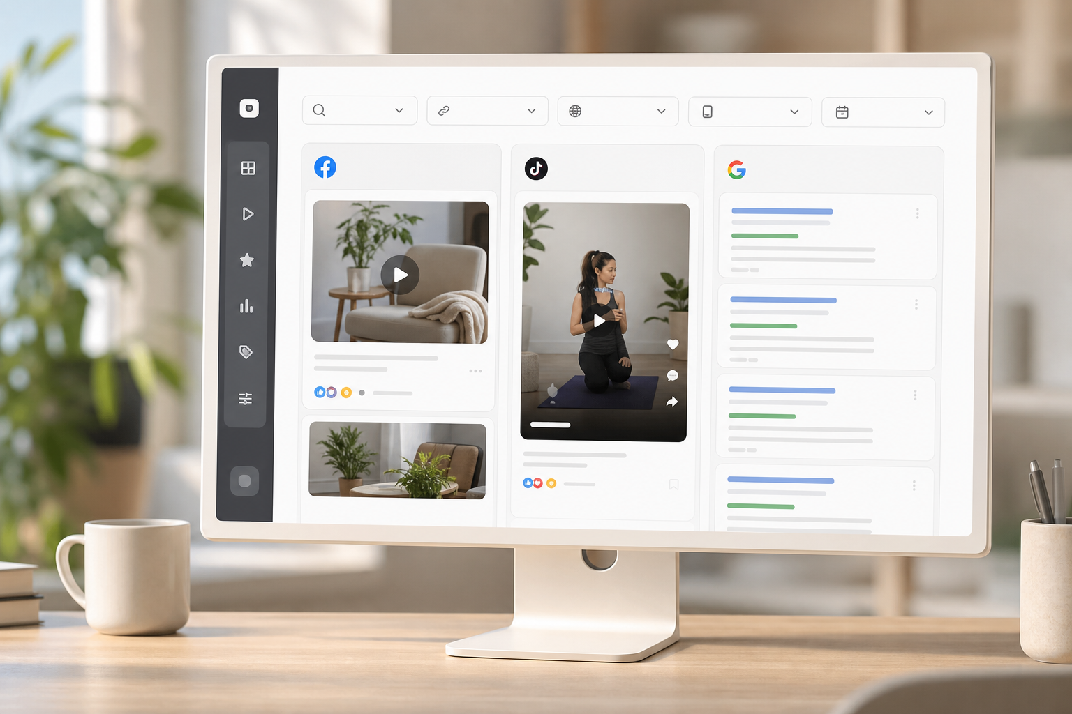 PowerAdSpy dashboard across Facebook, TikTok, and Google views