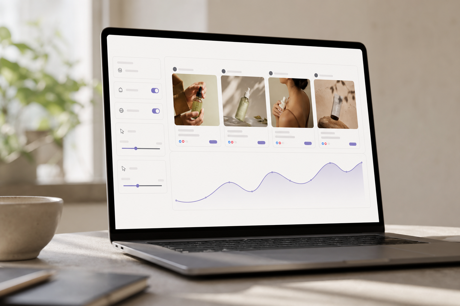 Facebook ad spy tool dashboard view with filters and charts