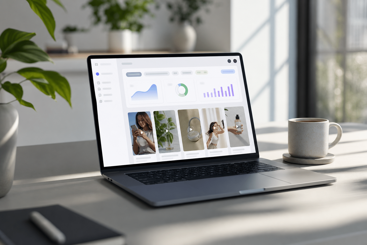 TikTok ad research dashboard with filters for keywords, CTA, country, and engagement